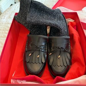 Black Loafers with Fringe Detail